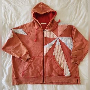 FREE PEOPLE "We the Free" Small Oversized Quilted Distressed Hoodie BoHo Hippie